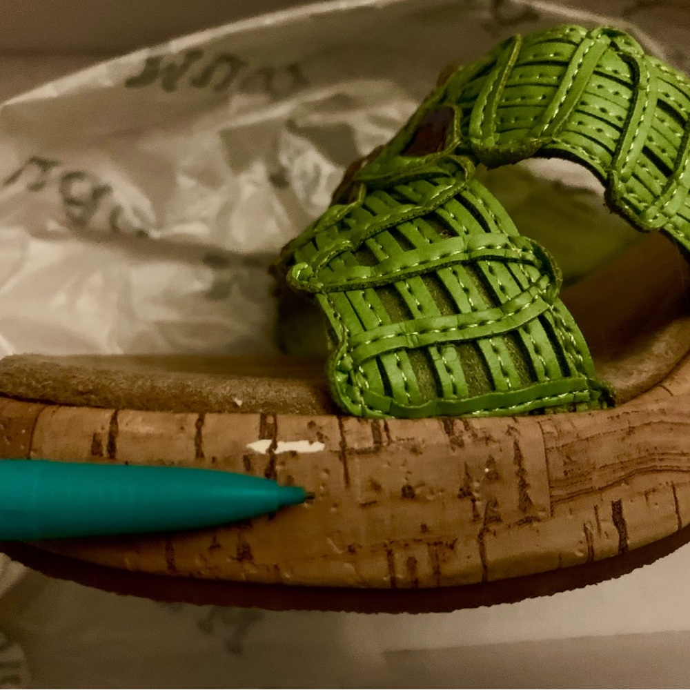 Mudd Women’s Size 7.5W Green Floral Open Toe Cork Wedge Platform Slip On Sandals - Picture 7 of 10